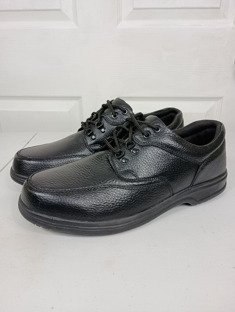 SafeTstep Work Shoes Mens 13W Black Leather Slip Resistant Comfort Oxfords